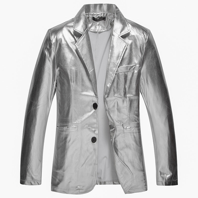 2025 New Autum Men's Suits Nightclub Experts Glossy Fashionable Dynamic Pure Color Single-Breasted Men's Suits
