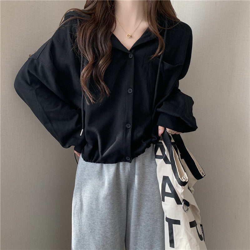 Women's Sweatshirt, Spring and Autumn Thin Style, 2026 New Model, Loose Hooded Cardigan, Short Top, Trendy Ins Lazy Style