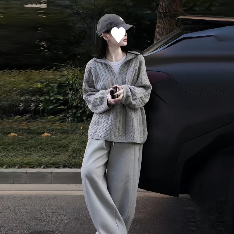 Advanced Sense Twist Lapel Sweater Women's 2024 Autumn and Winter New Style Elegant Thickened Loose All-match Sweater Top Trendy