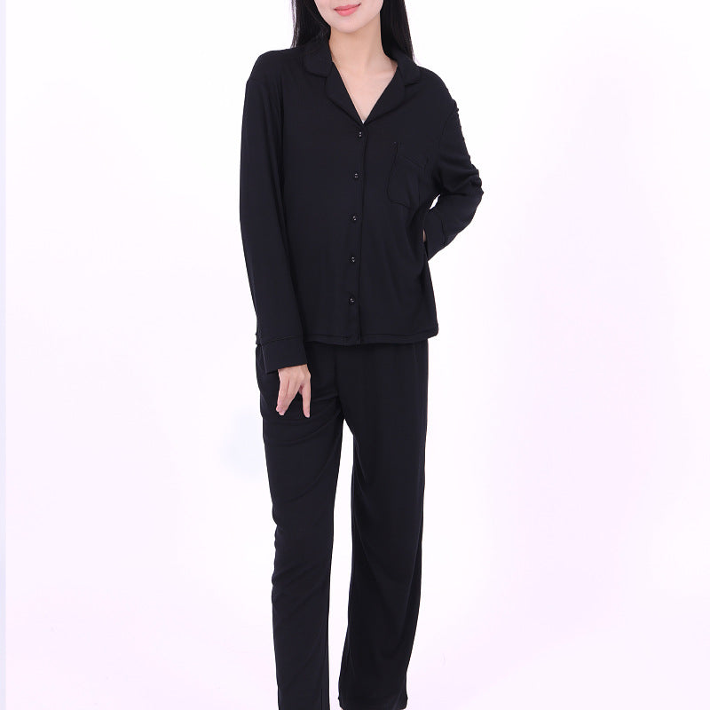 Factory in stock long-sleeved simple European and American style home clothes suit cross-border black modal pajamas wholesale