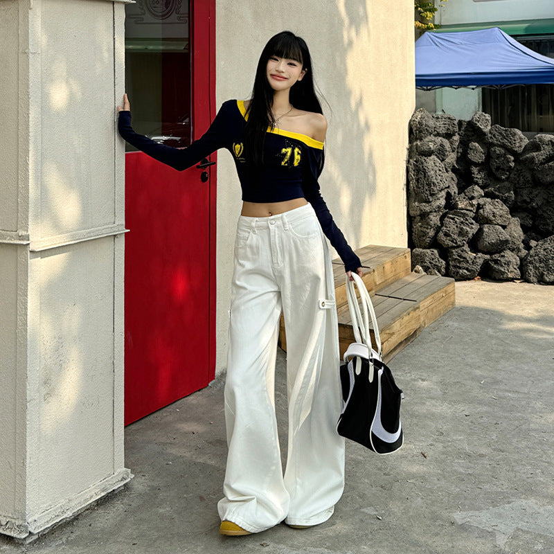 American Buckle Wide Leg Jeans Women's 2025 Spring New Straight Loose High Waist Slimming Casual Trousers