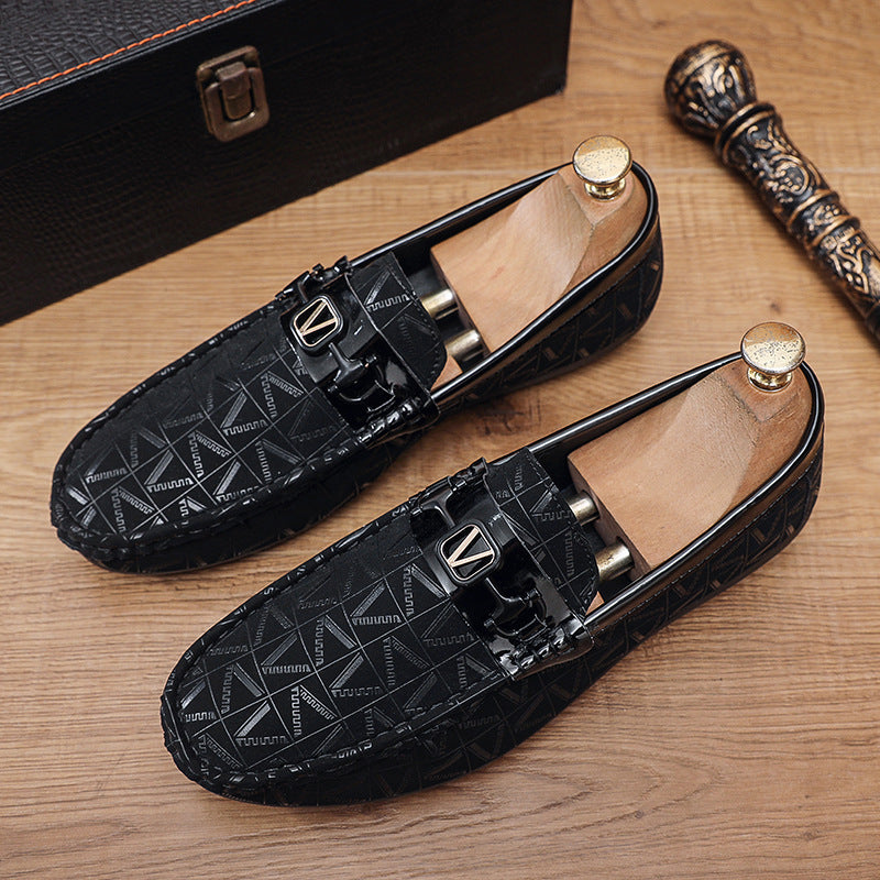 Summer Loafers for Men, Casual Trendy Soft Leather Soft-Soled Shoes, Fashionable Printed High-End Men's Loafers in Old Money Style