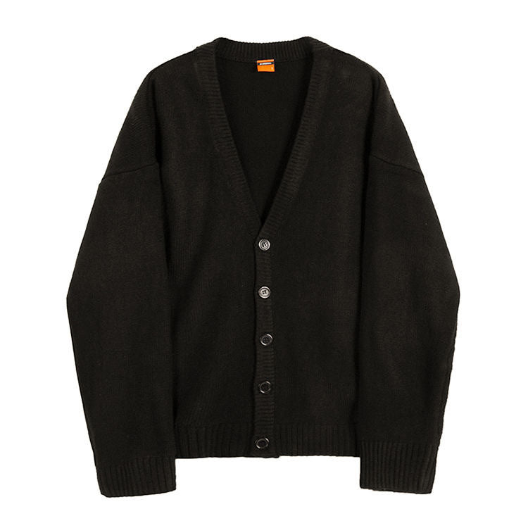 Fashionable Brand Knitwear Men's V Neck Single-Breasted Pure Color Knitwear Cardigan Men's 2022 Autumn and Winter Loose Casual Long-Sleeved Jacket