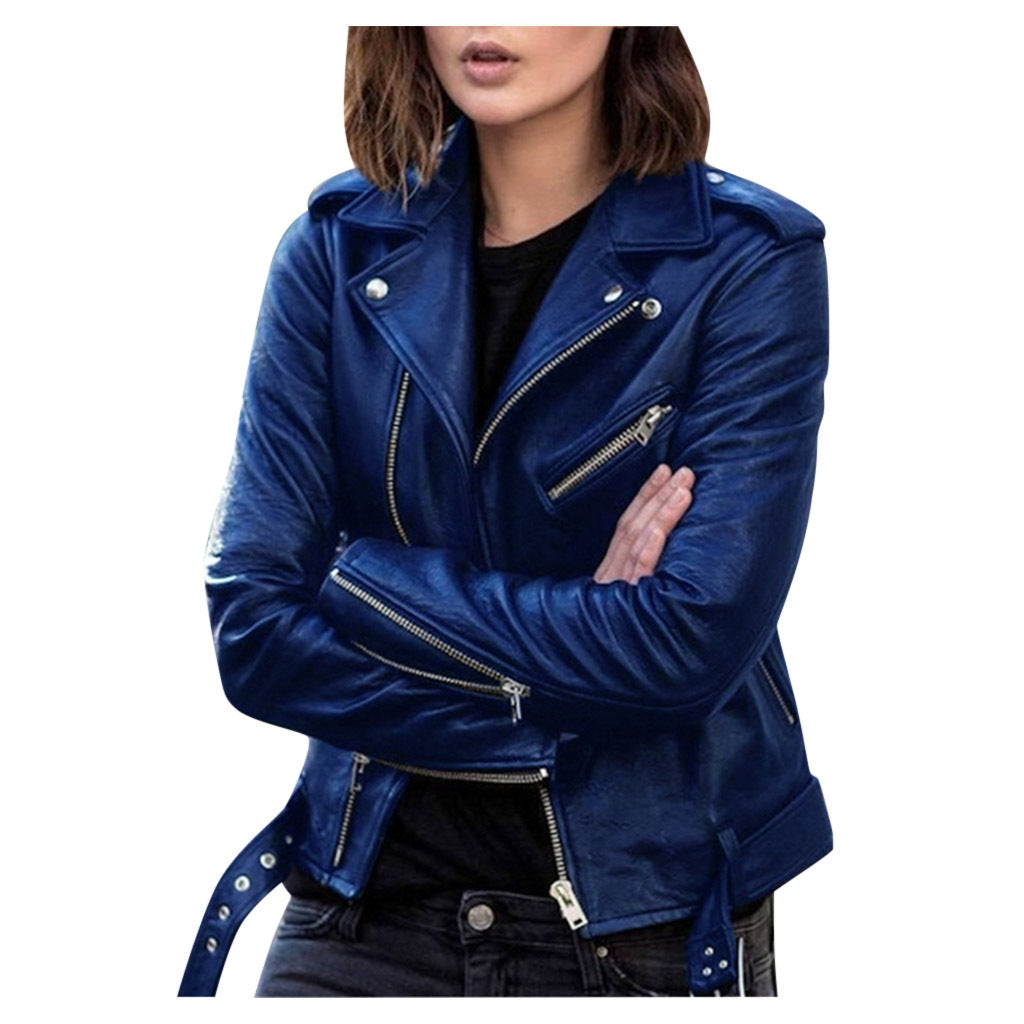 Spring and Autumn Plus-Size Women's Short Leather Jacket, European and American Style Biker Jacket, Slim-Fit Winter Pu Leather Jacket for Women