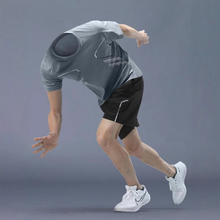 Sportswear suit Men's Running Ice Silk Summer Quick-drying Clothes Basketball Clothes Short-sleeved Feather Fitness Clothes Loose Shorts