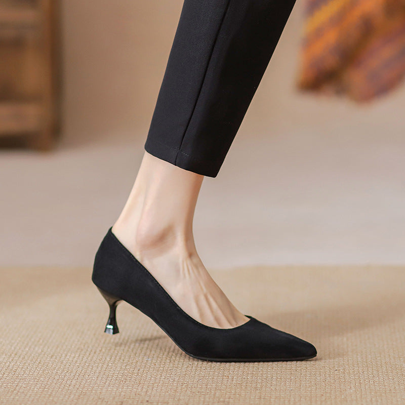 9878 High Heels Women's Stiletto Heel 2024 Spring and Summer New Temperament Goddess Black Single Shoes Interview Professional Work Shoes