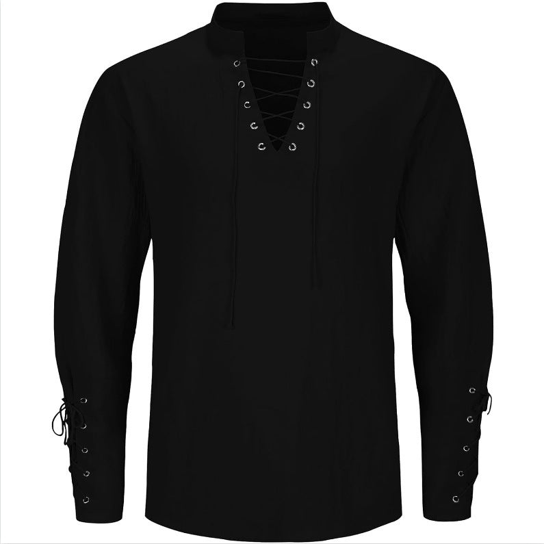 2025 New Amazon Men's Pirate Shirt Retro Steampunk Gothic Shirt Viking Lace Top