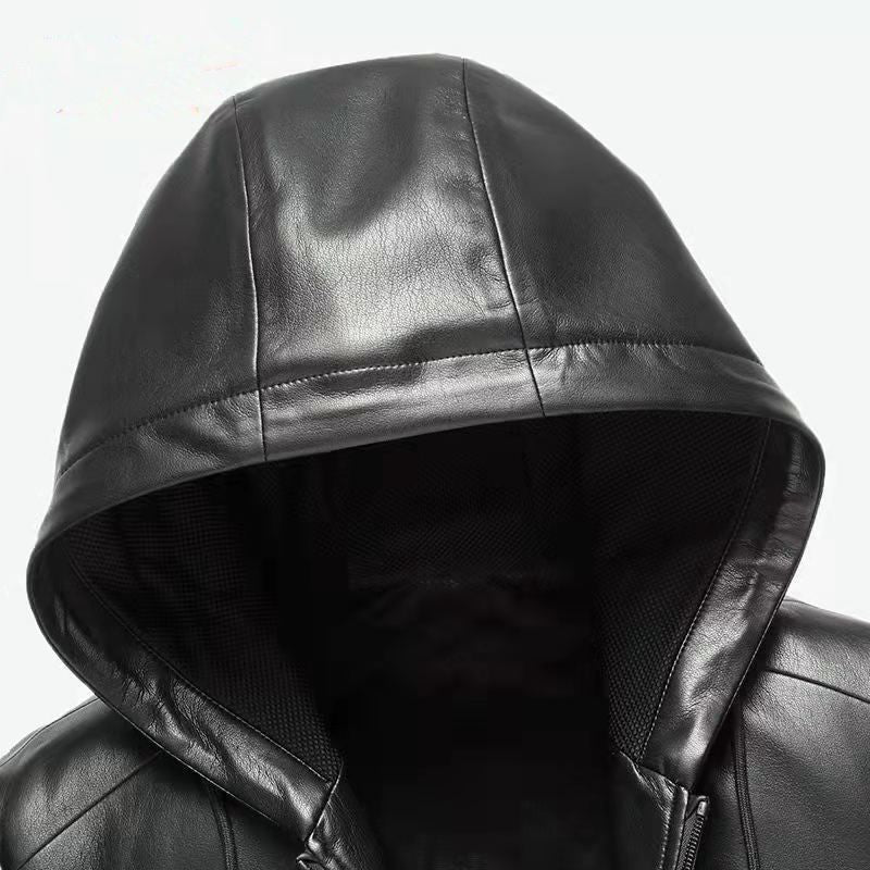 Hooded leather men's New imitation leather winter plus velvet padded long casual men's leather jacket coat wholesale