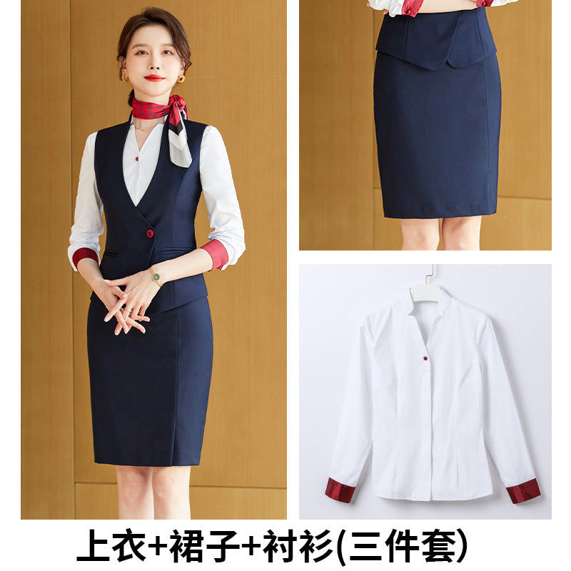 Gray vest suit men and women with the same style spring and autumn temperament hotel front desk overalls business attire vest sales tooling