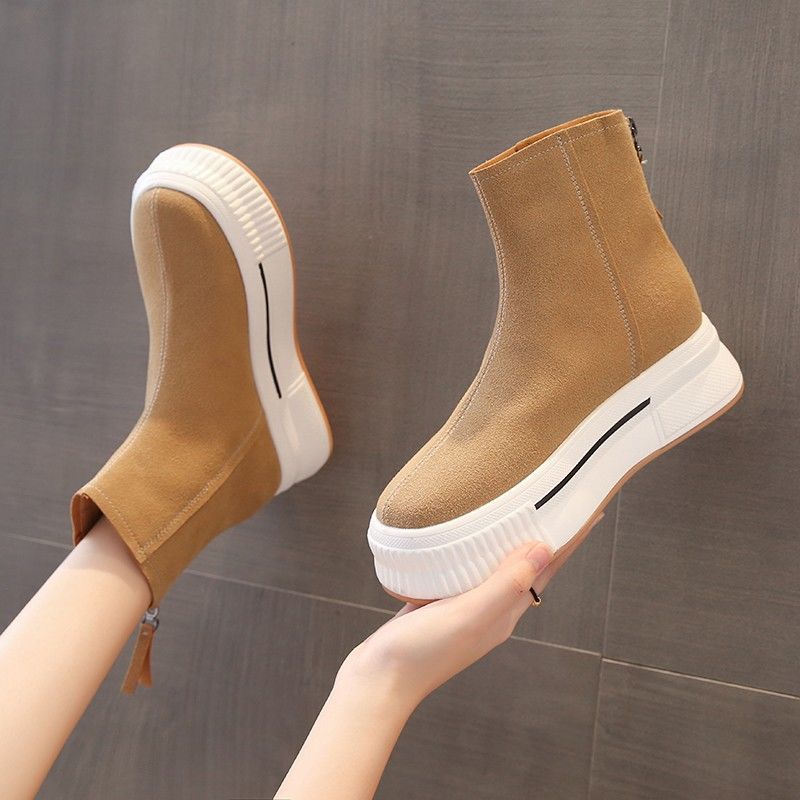 Short Boots for Women, Autumn and Winter Single Boots, 2025 New Thick-Soled Women's Shoes, New Versatile Casual Zipper Slip-On Boots