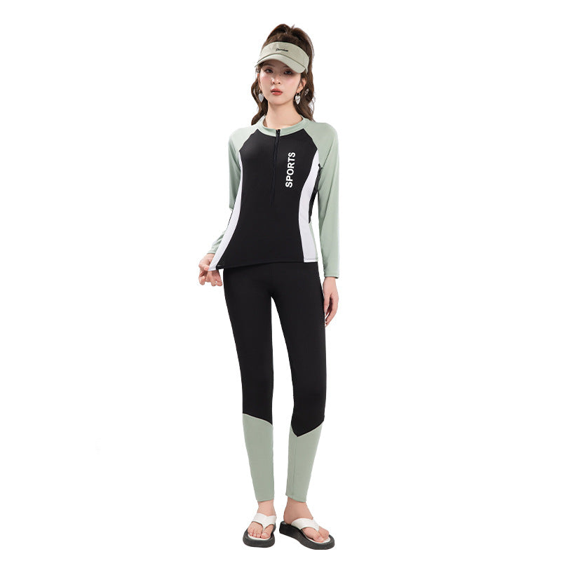 Summer 2025 Swimwear Women's Hot Spring New Swimwear Three-piece Set Conservative Split Long Sleeve Trousers Surf Snorkeling