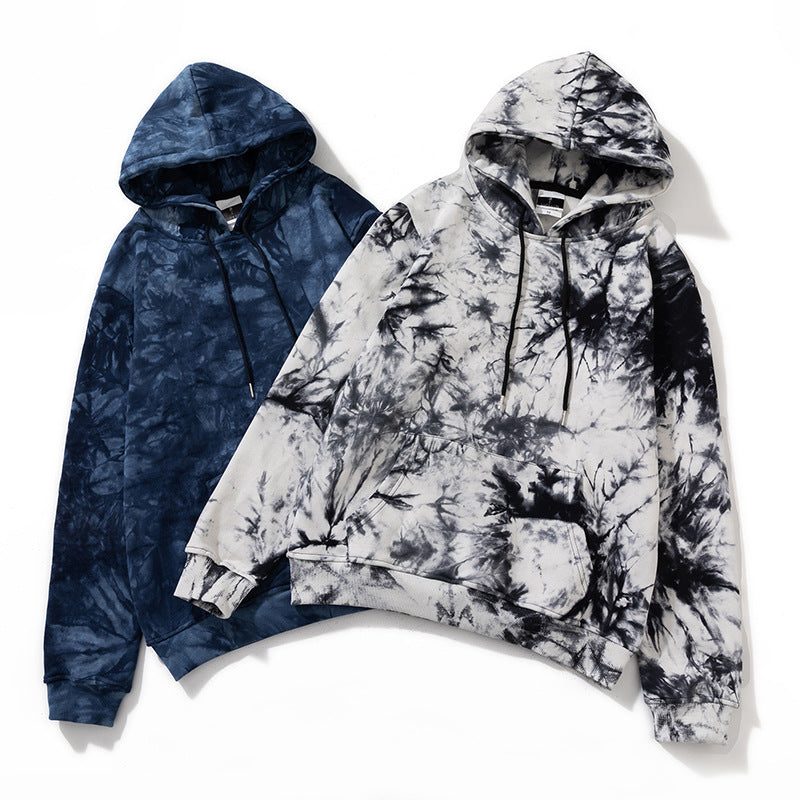 American Style Street Tie-Dye fleece-lined Hooded Sweat for Men and Women Couple Autumn and Winter New Loose Ins Fashion Brand Top