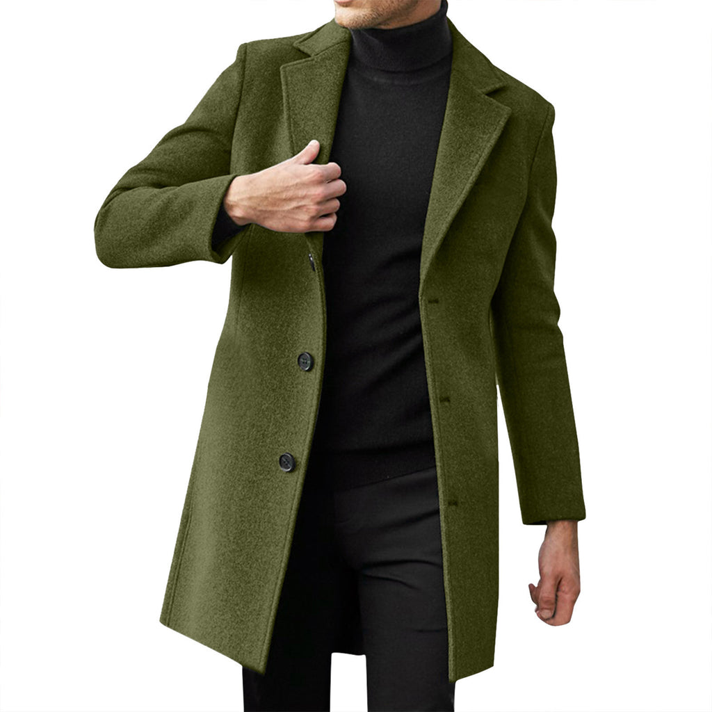 Cross-border New Amazon Men's British Single-breasted Men's Long-sleeved Woolen Coat Coat Autumn and Winter Coat Fashion