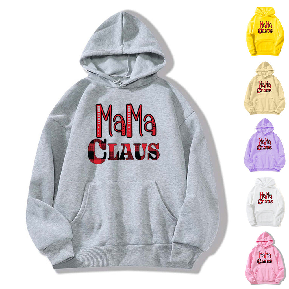 red plaid MAMA RIED printed hooded hoodie autumn and winter European and American women's