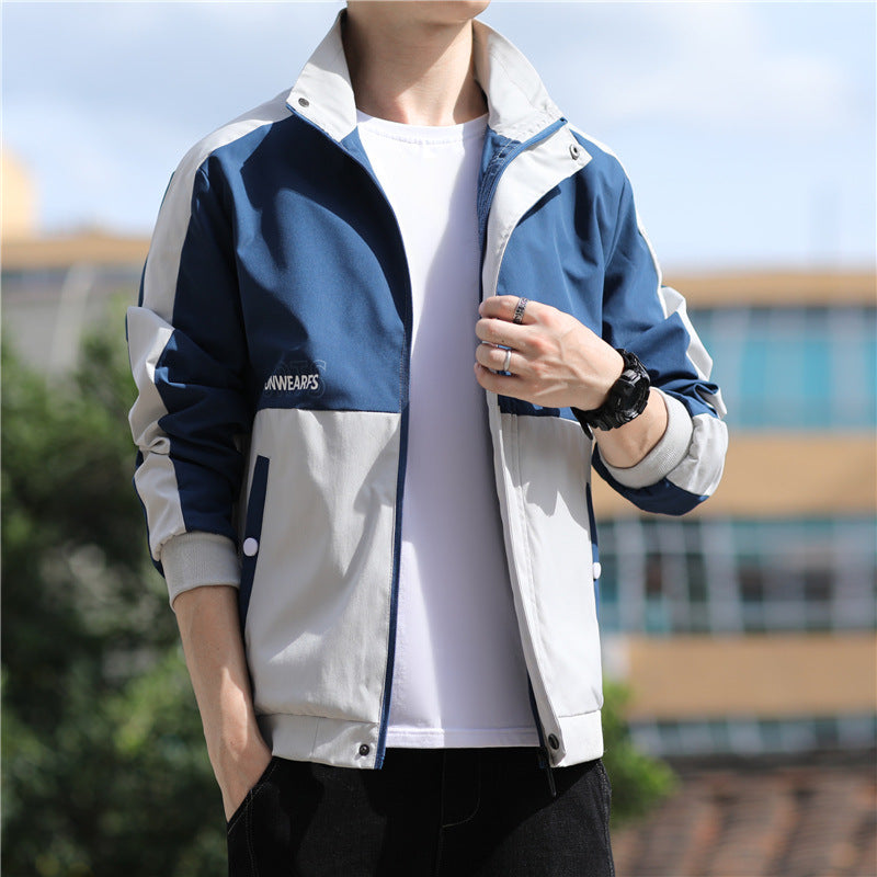 Men's Collar Zipper Casual Long-sleeved Jacket Jacket for Teenagers Spring and Autumn Collar Colorblock Fashion Top 9335
