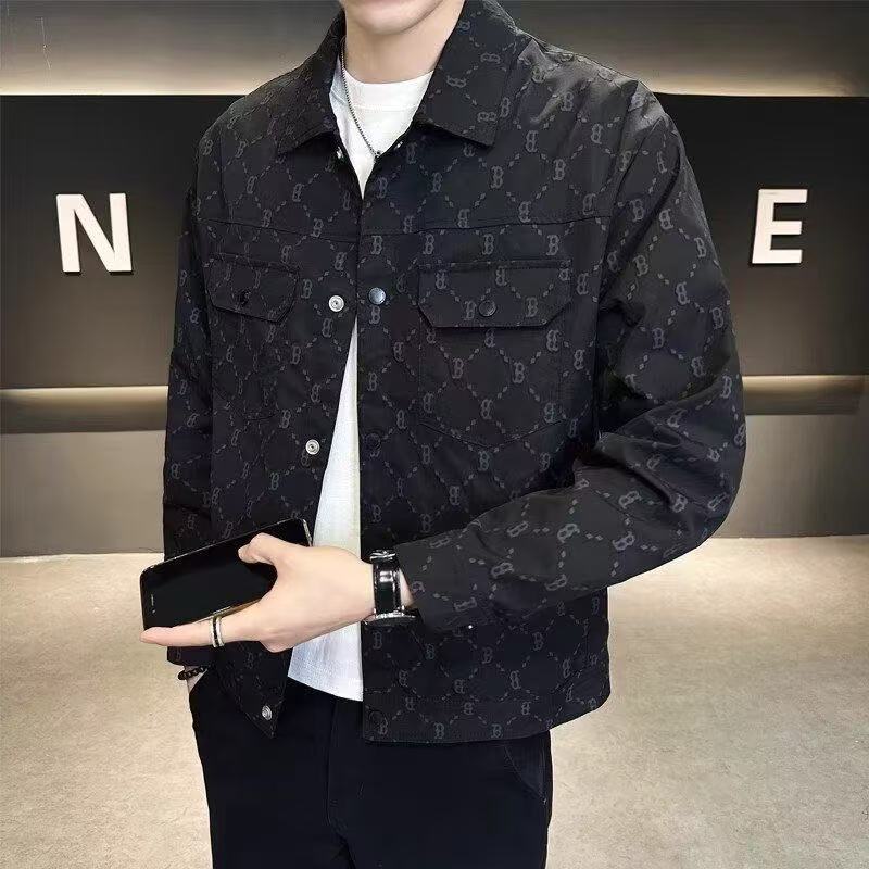 Men's Spring and Autumn Jacket Trendy Brand 2025 New Slim Fit Lapel Printed Men's Coat Stylish Jacket