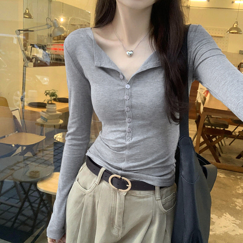 Wholesale for pure hot girls white bottoming shirt women 2025 autumn new niche unique chic shoulder T-shirt