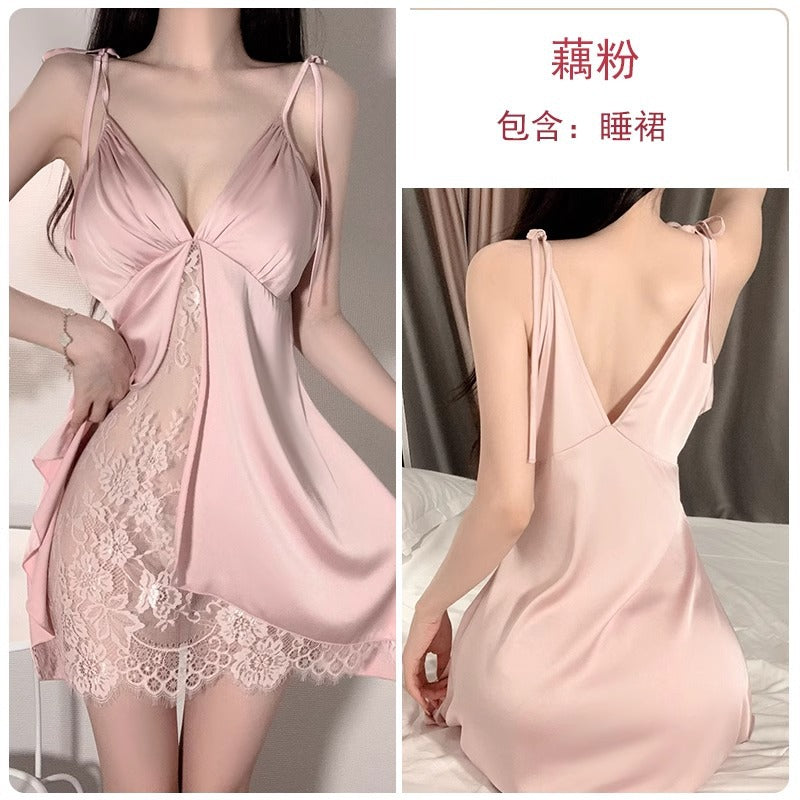 Sexy Pajamas Women's Pace Push-up Ice Silk Sling Nightgown Transparent Lace Pure Desire Break New Style Abstinence Style
