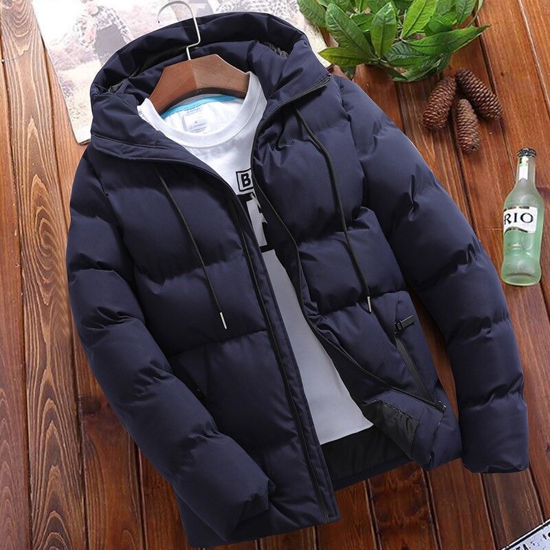 Men's 2024 Winter New Cotton-Padded Jacket, Short Thickened Puffer Jacket for Young Men, Men's Hooded Cotton Coat
