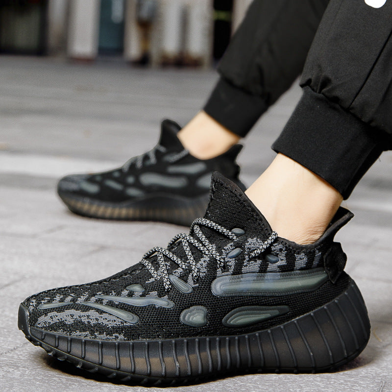 Coconut Shoes Men's Flying Mesh Breathable Night Fluorescent Casual Sneakers Men's Popcorn Sole Lightweight Running Trendy Shoes