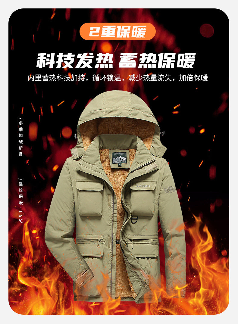Removable Sleeve Cotton-padded Clothes Men's plus size Coat Men's Winter Warm Multi-pocket Work Coat Charge Cotton-padded Jacket Men's