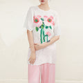 Age-Reducing Floral Print Pleated Round Neck Loose Short-Sleeved T-Shirt for Women in Summer, Super Nice-Looking, Unique and Chic Top