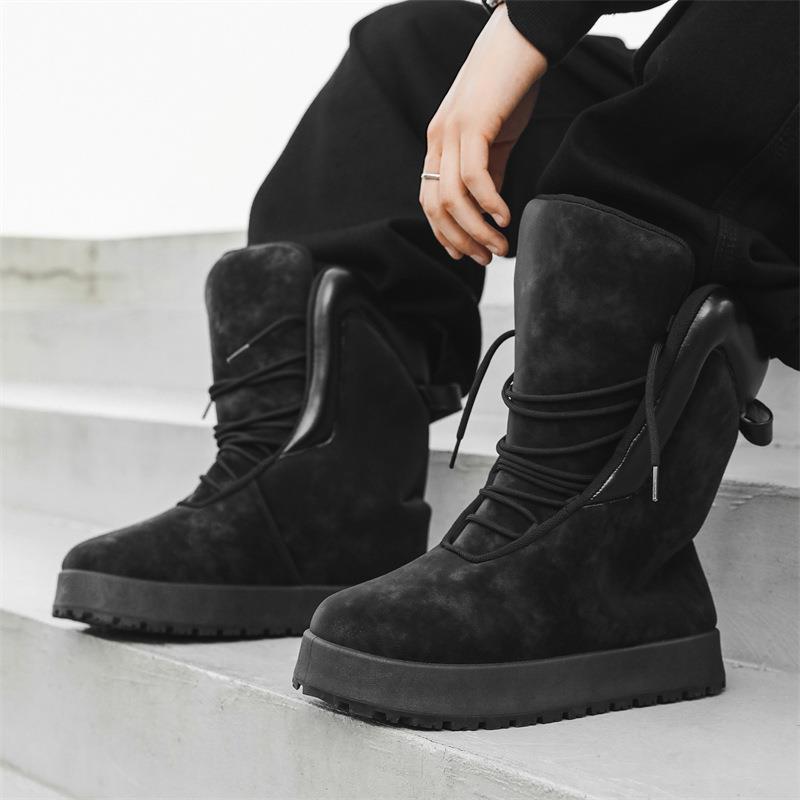 Cross-border 2025 New Men's Shoes Autumn High-top Niche Gypsum Boots Thick Sole Bread Casual Boots Y01