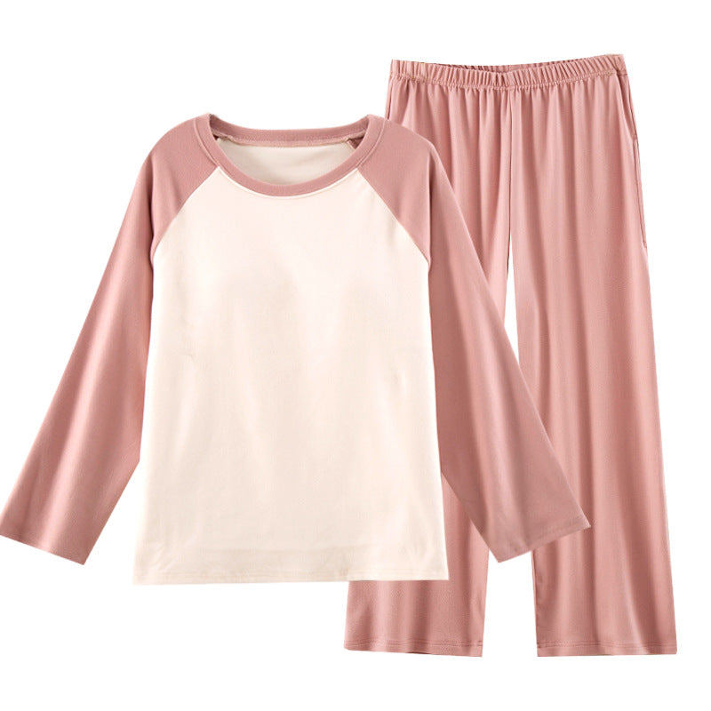 Women's autumn and winter velvet de wear-free bra pajamas suit soft with chest pad long sleeve pants warm home wear spring and autumn