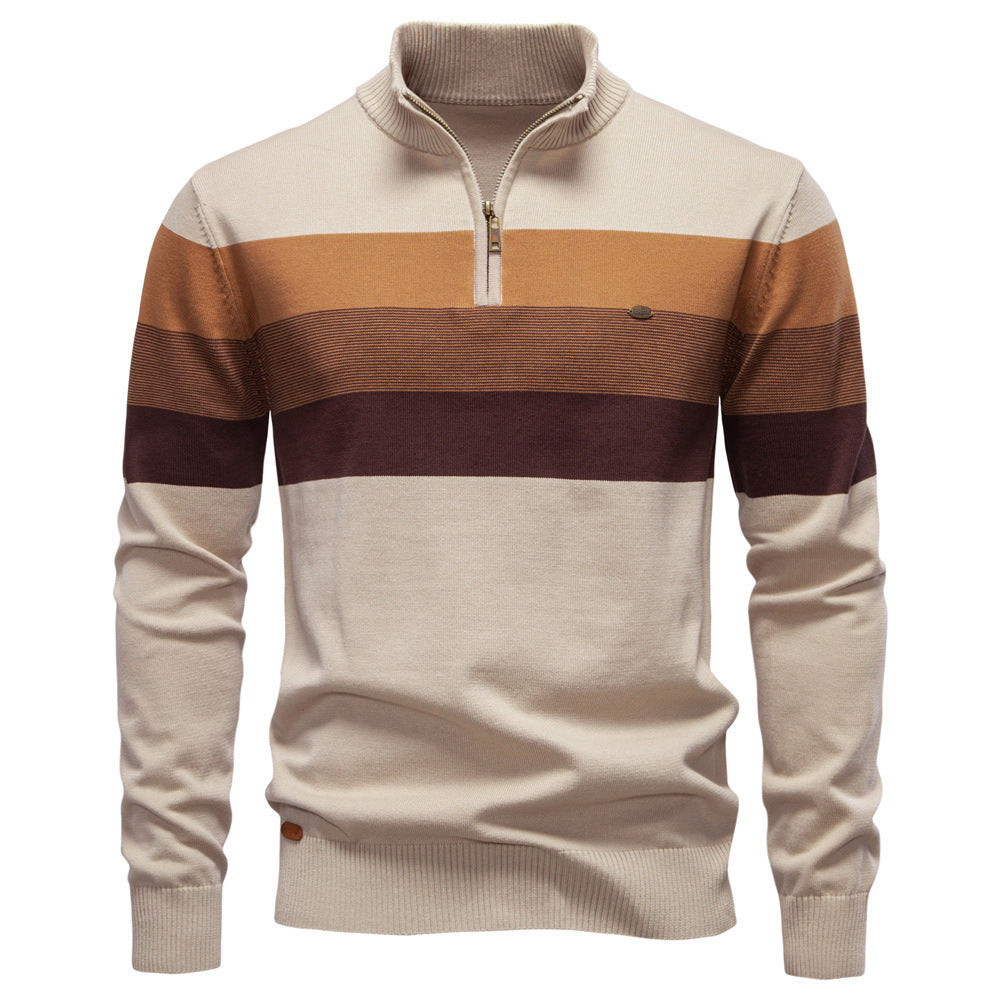 Cross-Border Pullover Knitwear New Open-Chest Stand-Up Collar Men's Sweater Men's Autumn and Winter European and American Khaki