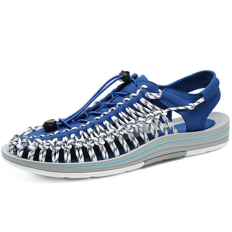New Casual Men's Shoes Spring and Summer Woven Sandals Fashion Trend Beach Shoes Toe Slip-on Lazy Shoes