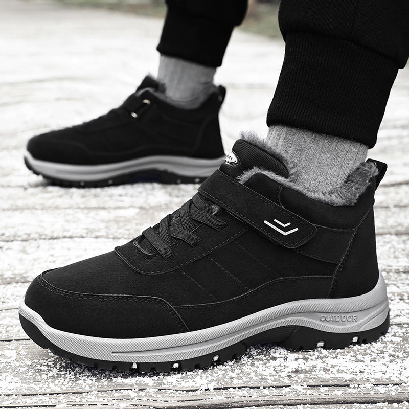 Men's Winter New Cotton Shoes for Middle-Aged and Elderly Men and Women, Large Size Cotton Boots with Velvet and Thickened Outdoor Sports Snow Boots