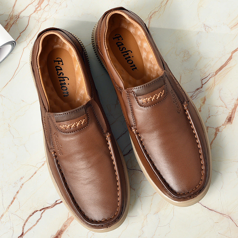 Loafers Men's 2025 New Slip-on Leather Casual Leather Shoes Men's Soft Sole Non-slip Wear-resistant Middle-aged and Elderly Dad's Shoes