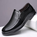 Leather Shoes for Men 2024 Summer Breathable Cut Out Sandals for Men Genuine Leather Middle-Aged and Elderly Casual Shoes Soft Sole Non-Slip Dad Shoes