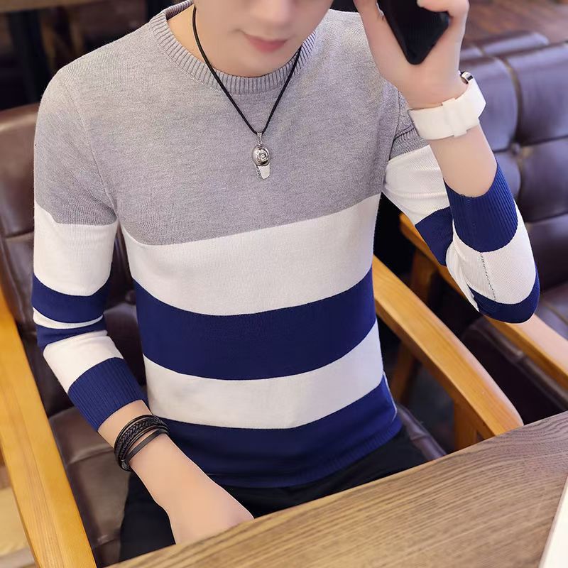 Men's Sweater Men's Spring and Autumn 2024 New Casual Students Korean-style Base Knitted Shirt Fake Two-piece Sweater Small Shirt