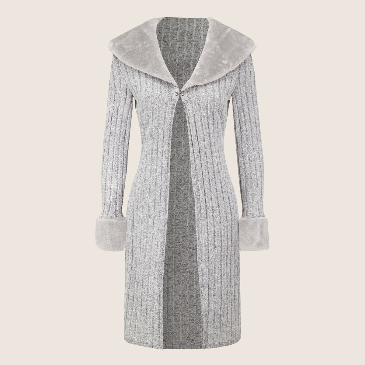 Cross-Border 2024 Autumn and Winter New Style Fur Collar Pure Color Fashionable Slim Fit Cardigan Knitwear Casual Top Windbreaker