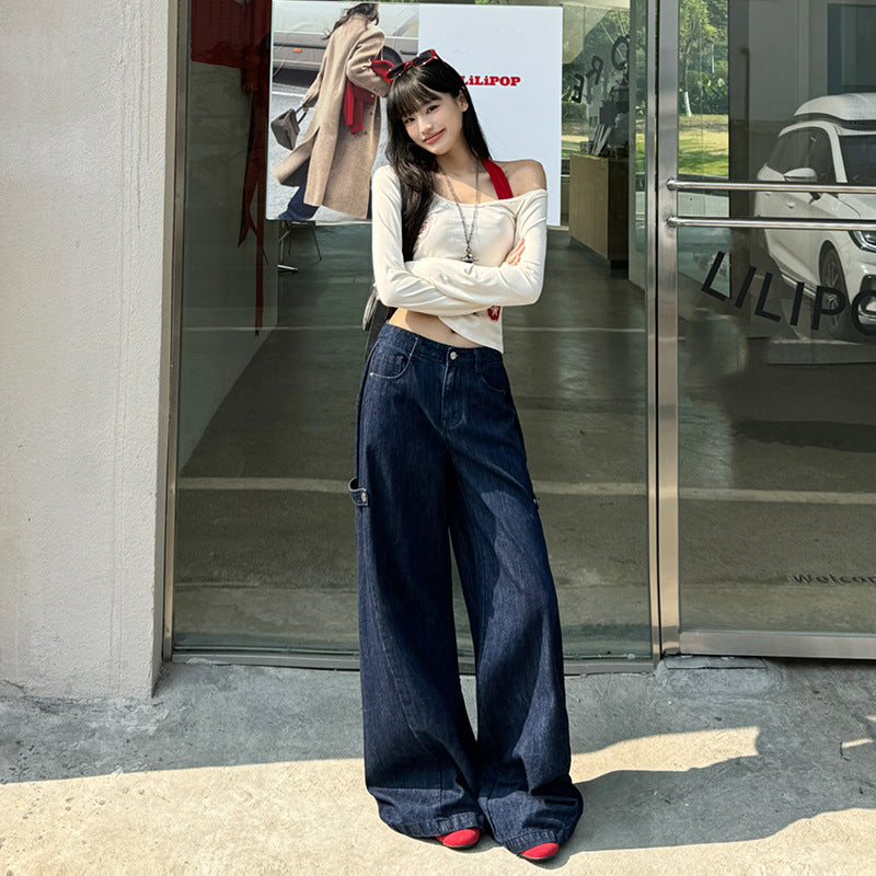 American Buckle Wide Leg Jeans Women's 2025 Spring New Straight Loose High Waist Slimming Casual Trousers