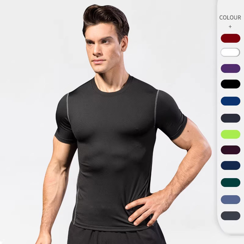 Summer Men's Tight Training Fitness Clothes Running Short-sleeved Sportswear Stretch Quick-drying Clothes T-shirt 2025 Top
