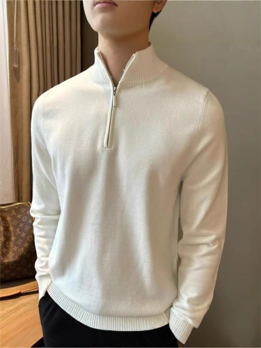 Sweater Long-Sleeved Half Turtleneck Zipper Bottoming Sweater Men's 2025 Pullover Autumn and Winter Versatile Knitted Knitwear Men's Knitwear