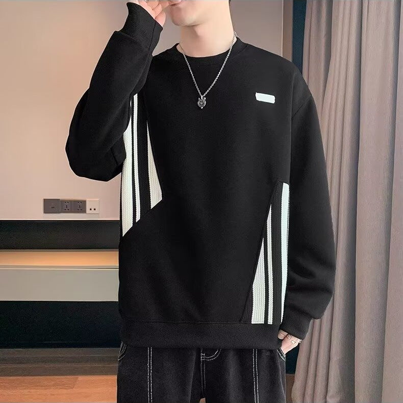 Design Sense Sweat Spring and Autumn Korean Style Fashionable Brand Loose Round Neck Stitching Men's Clothes Long Sleeve T-Shirt Men's Top