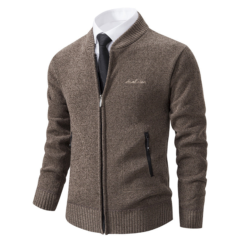 Cross-border Men's Winter Men's Sweater Sweater Sweater Baseball Collar Slim-fit Fashionable fleece-lined Thickened Warm Jacket