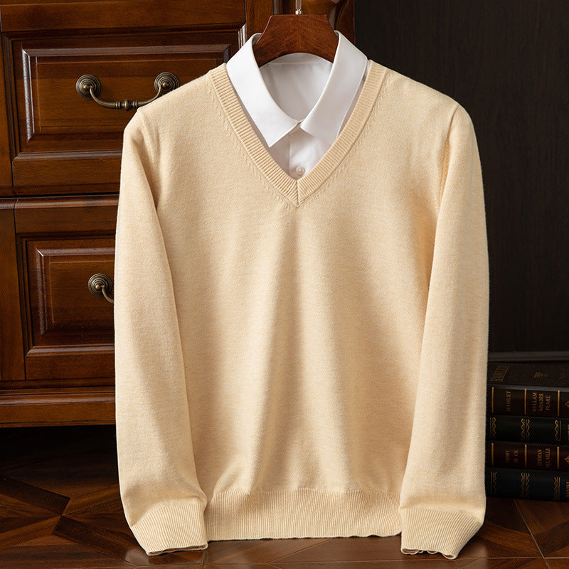 Men's Sweater Autumn/Winter V-Neck Knitted Loose Plus Size Cross-Border Sweater Men's Warm Knitted Base Layer