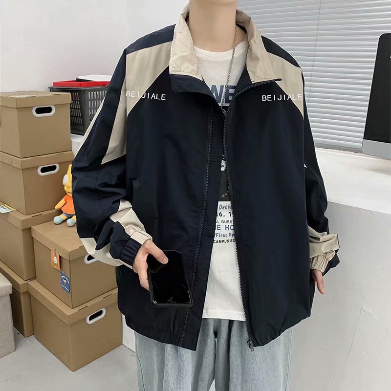 Japanese Style Vintage Contrast Color Stitching Collar Jacket Men's Spring and Autumn Fashional Brand Loose College Style Casual Jacket for Couple