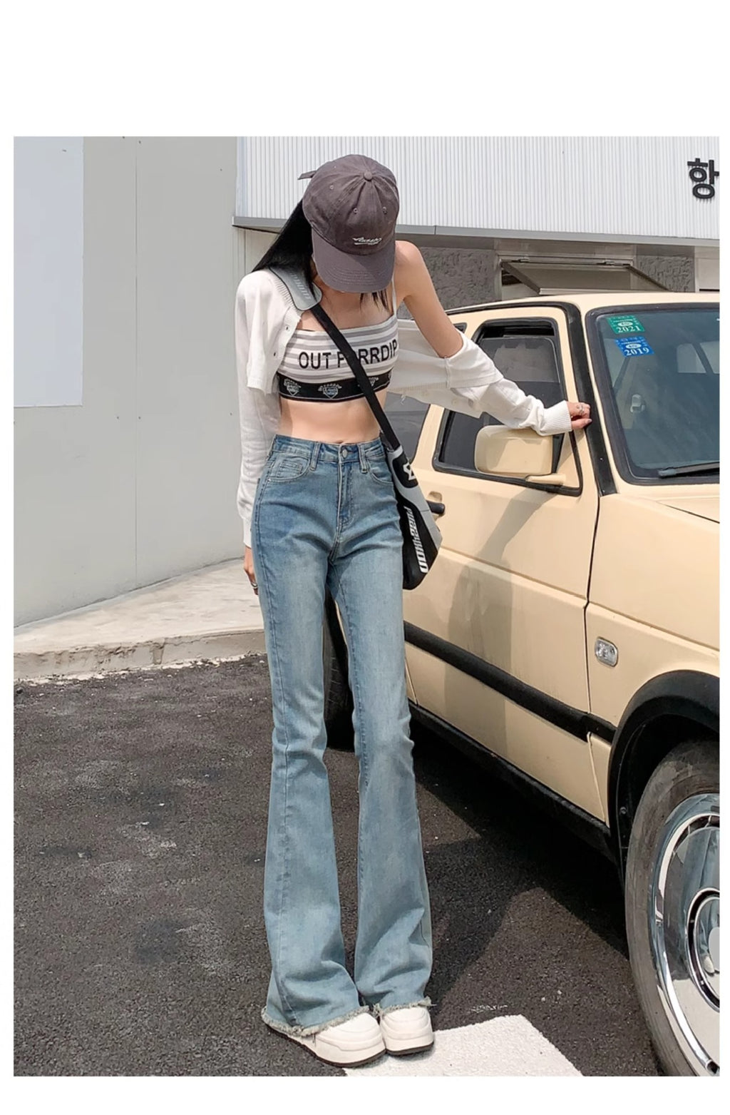High-Waisted Bootcut Jeans for Women 2025 Summer New American Hot Girl Elastic Slimming Look Slimming Look Draped Floor-Length Pants