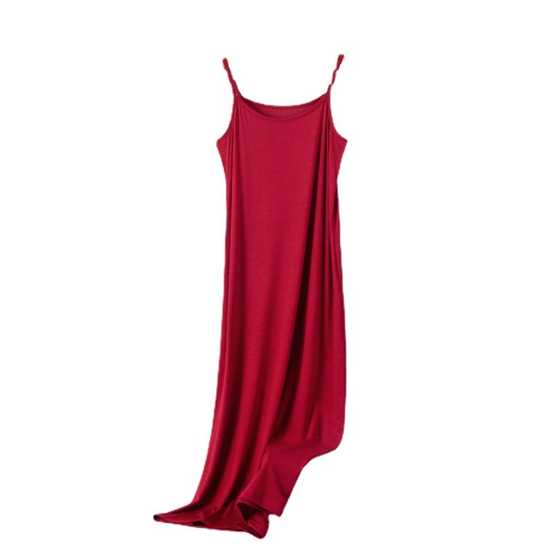 Plus Size Spring and Summer All-match Slim-fit Long Inner Nightgown Sling Modal Cotton Women's Solid Color Base dress
