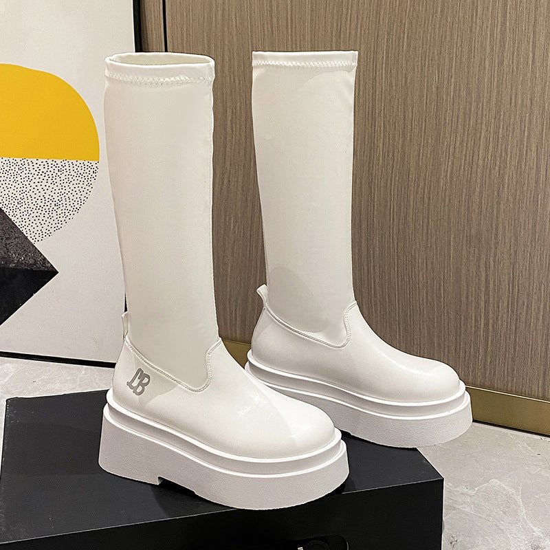 2025 Height-Increasing Thick-Soled Petite Knee-High Boots for Women, Elastic Boots, Slim Boots, Autumn and Winter High Knight Boots