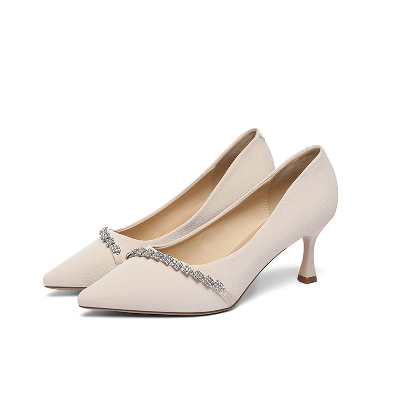 Beautiful High Heels High Heel Women's Shoes Black Pointed All-match Pearl Pointed Design Sense Niche Stiletto Heel Shallow Mouth Single-layer Shoes