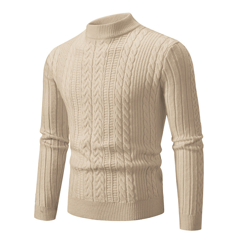 Vintage Simple Solid Color Half-turtleneck Base Sweater Men's Casual Men's Faux Sheep high quality Knitted Sweater