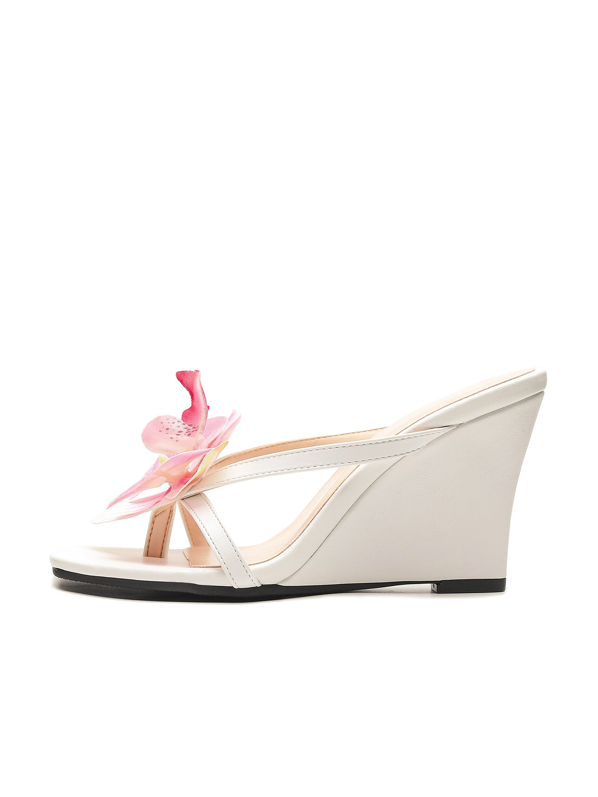 Cross-Border Large Size Women's Shoes Square Toe Wedge Heel Flip-Flops Outer Wear Half-Drag Wedge High Heels Women's Thai Niche Flower Sandals