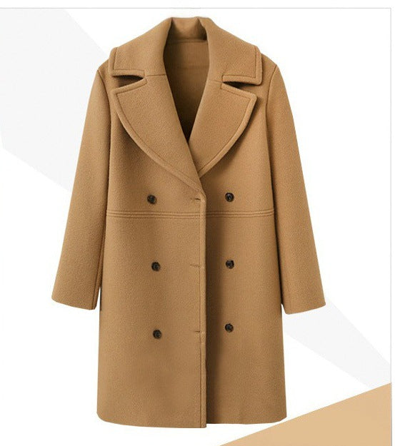 European and American autumn and winter plus size cross-border women's woolen coat women's double-breasted long windbreaker woolen coat wholesale