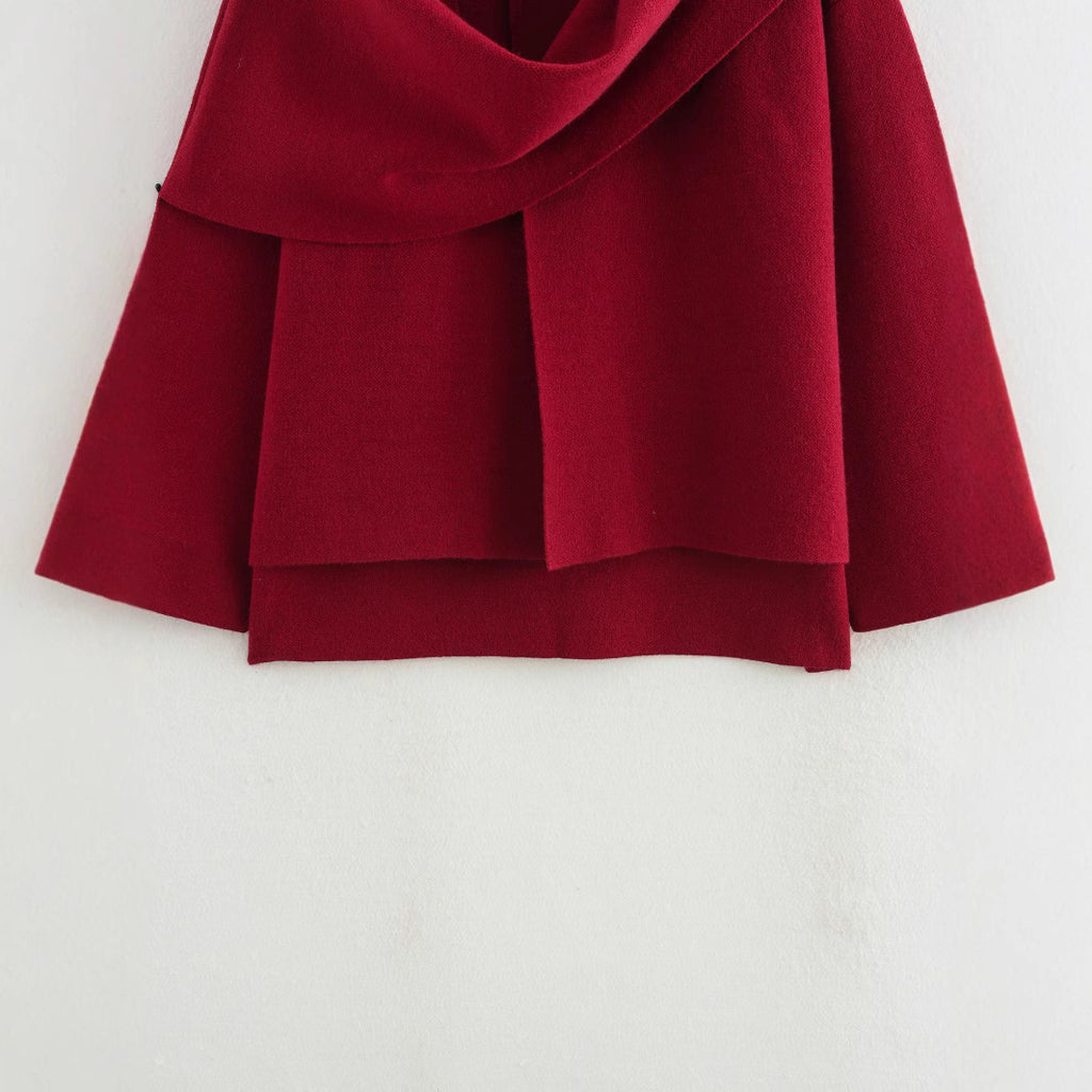 2024 New Winter Women's Clothing European and American Style Fashionable Asymmetrical Scarf Short Knitted Outwear Jacket
